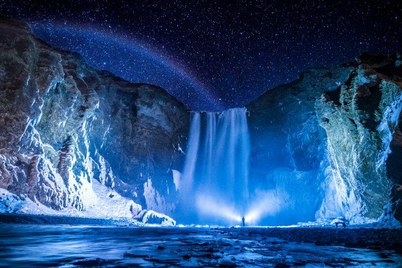 Skógafoss Waterfall at Night