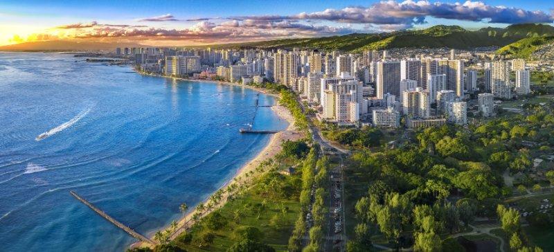 Honolulu skyline with ocean front