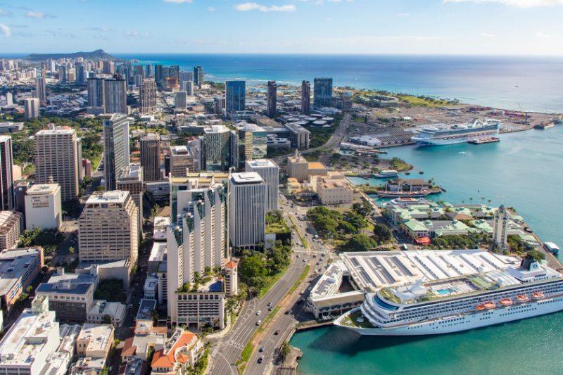 Downtown Honolulu, Oahu, Hawaii Aerial View