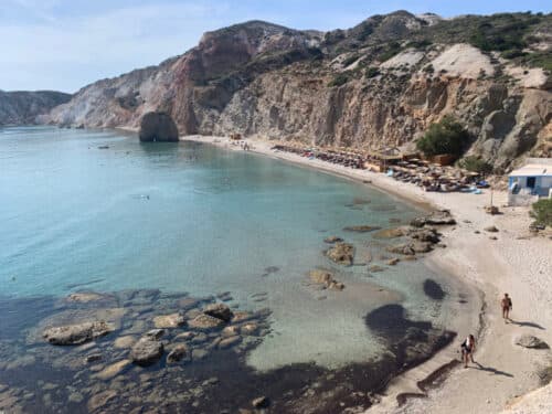 The beach at Fyriplaka in Milos, Greece in low season