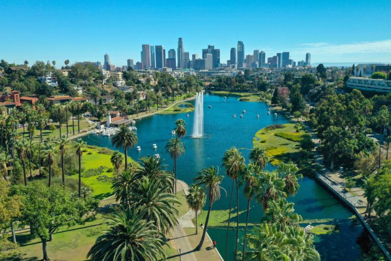 Downtown Los Angeles skyline in California USA