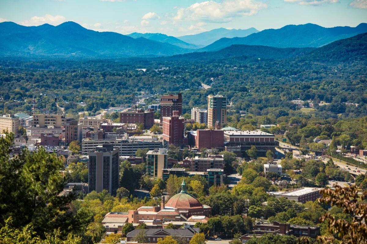 Downtown Asheville, North Carolina and Blue Ridge Mountains