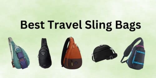 The Best Travel Sling Bags on a green background