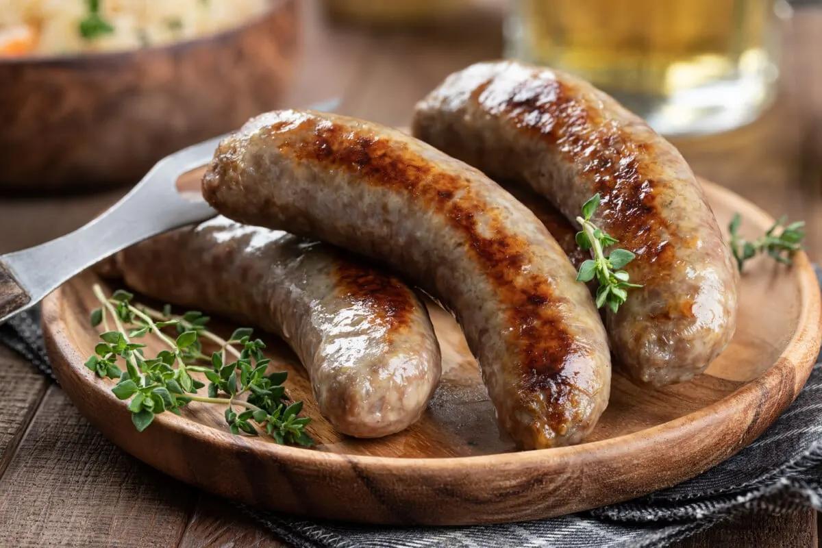 Serving of Three Bratwurst with garnished