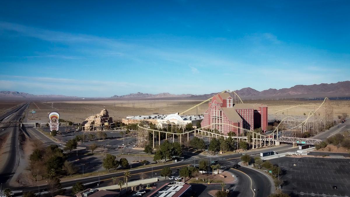 Aerial view of Buffalo Bills Casino and roller coaster in Primm, Nevada