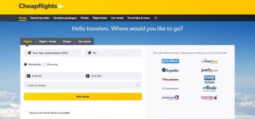 Cheapflights.com Landing Page