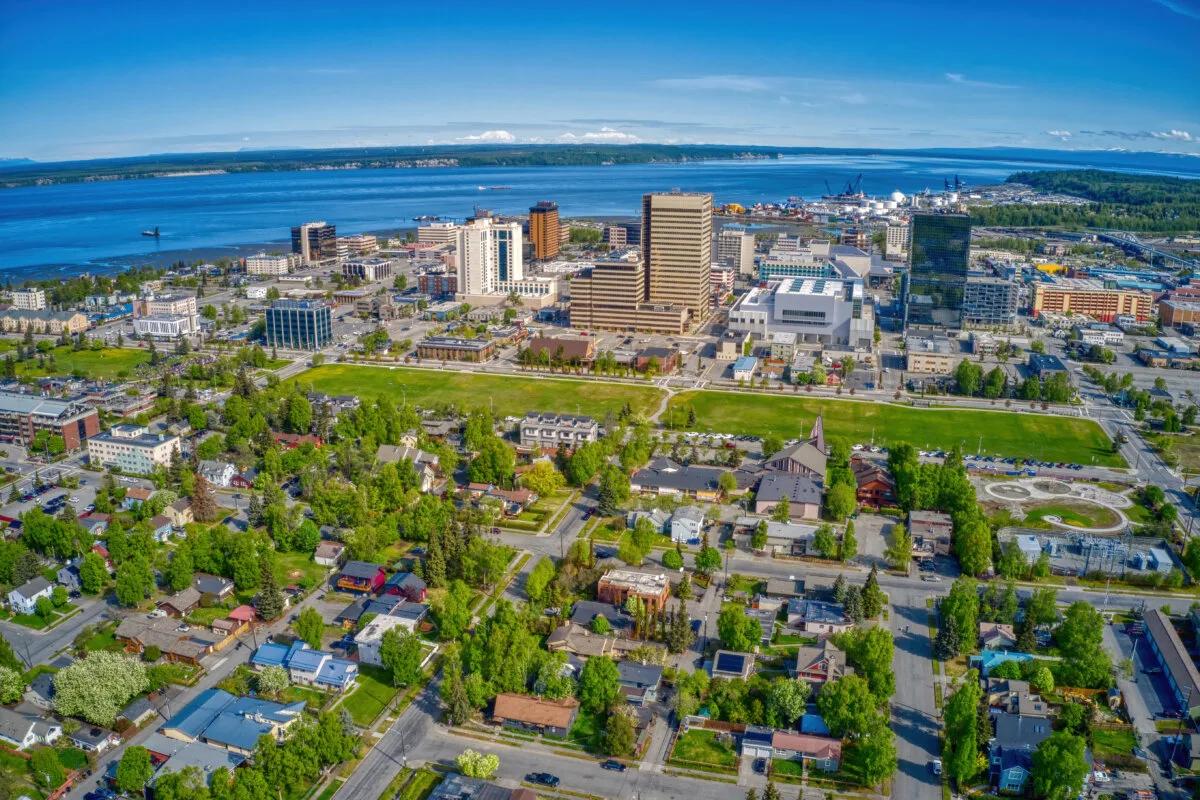 Downtown Anchorage, Alaska aerial view