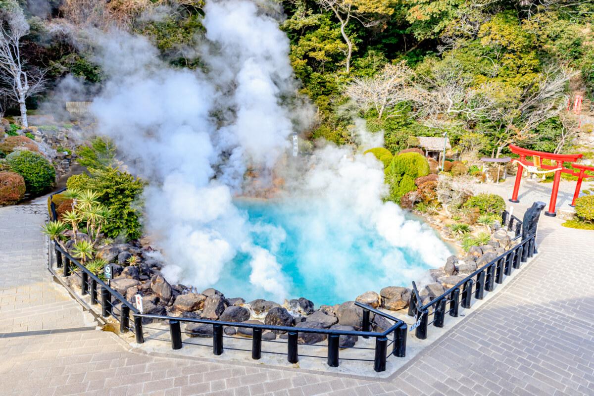 Aerial view of Hells of Beppu Umi Jigoku