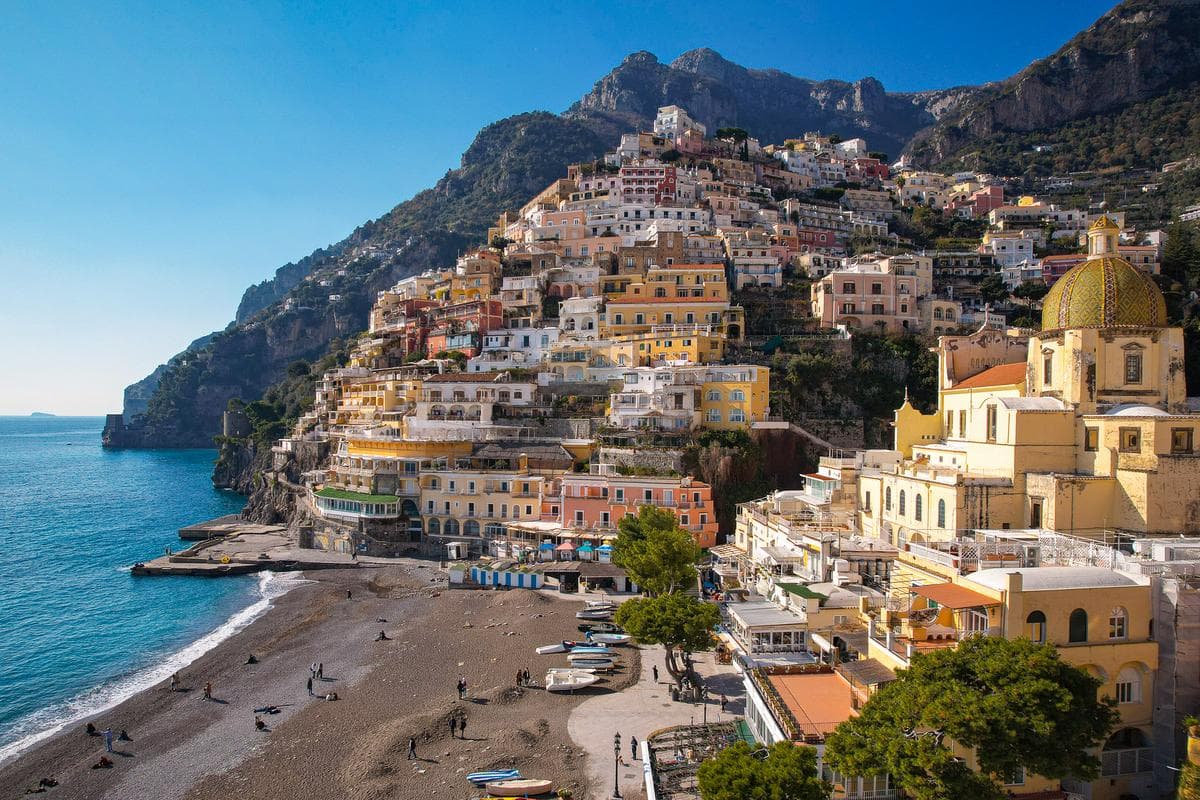 Positano Amalfi Coast scenic cliffside village with colorful houses and beach