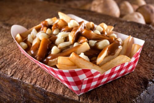 Serving of a Poutine french fries with cheese curds