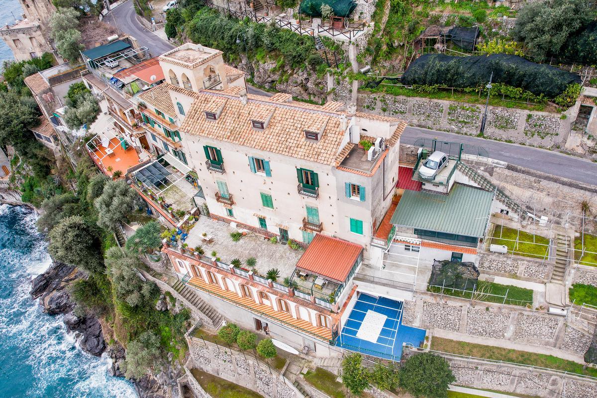 Aerial view of Ravello Art Apartments by the rugged Amalfi Coastline, Italy, Ravello apts