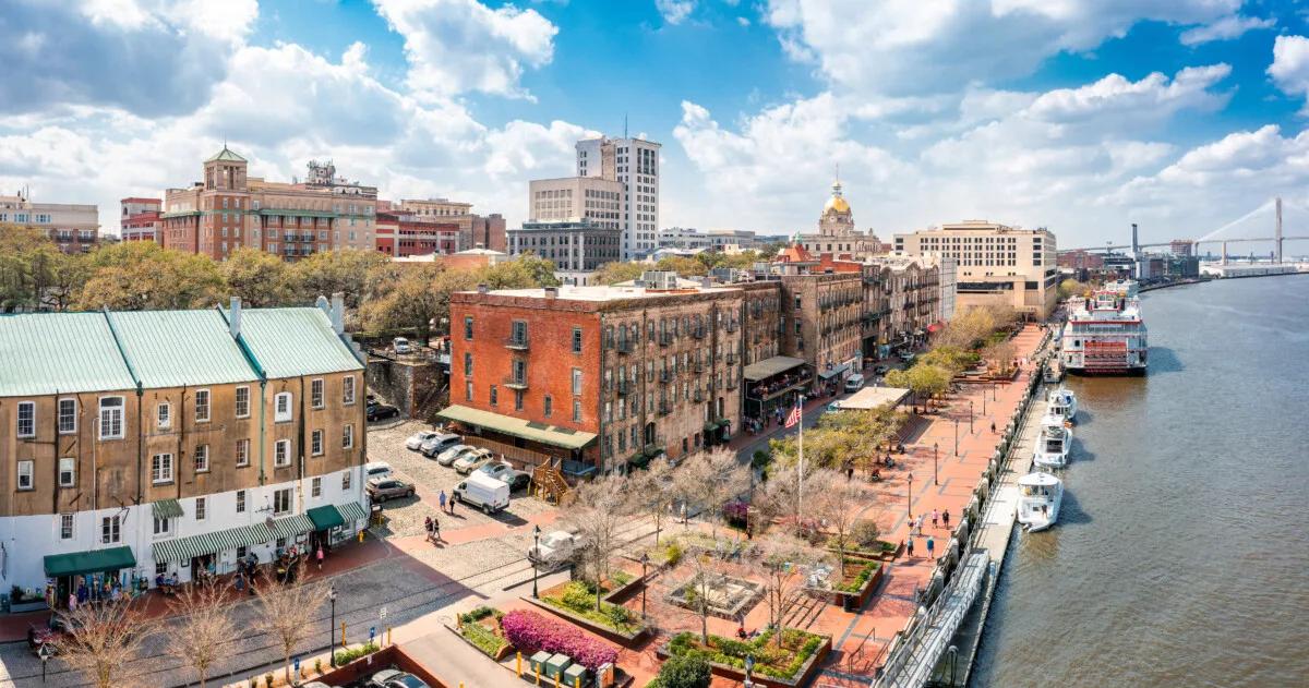 Aerial view of downtown Savannah, Georgia