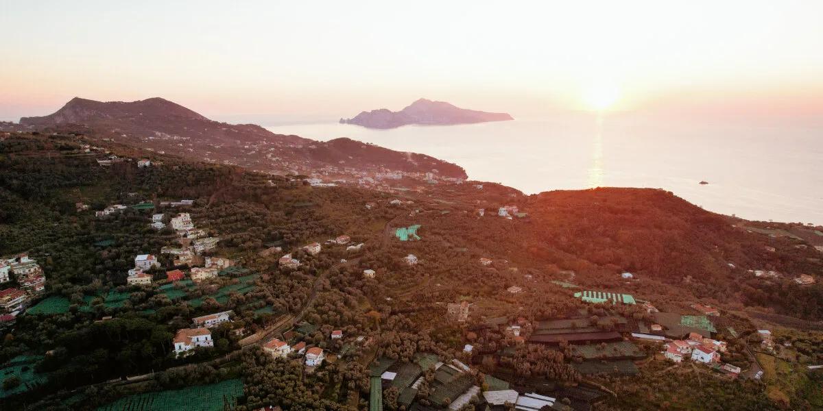 Aerial View of Sunset Over Capri, Italy