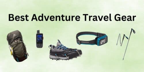 Travel adventure gear round up featuring backpacks, GPS, headlamps, micro spikes, and trekking poles
