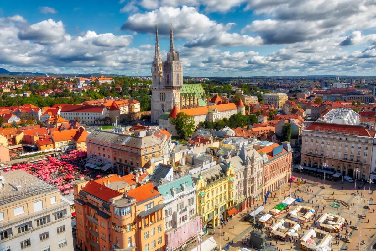 Aerial view of the Central Square of Zagreb, Croatia