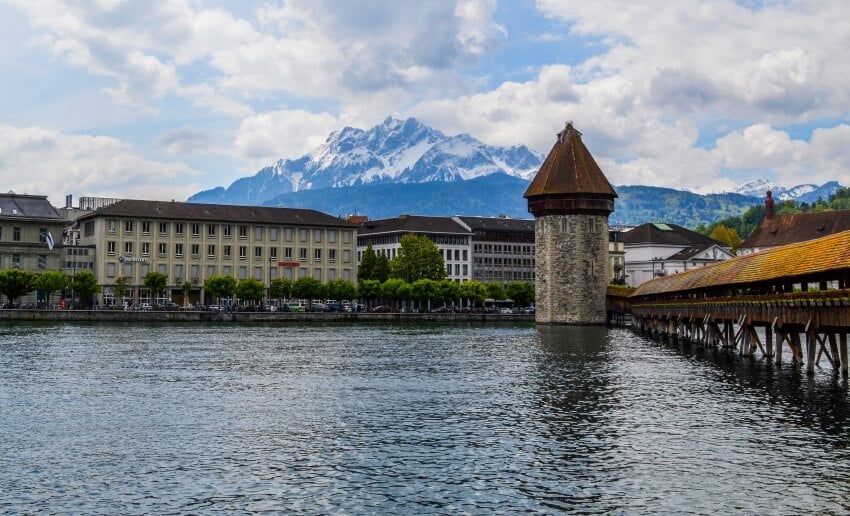 Lake, Bridge, and Buildings in Lucerne