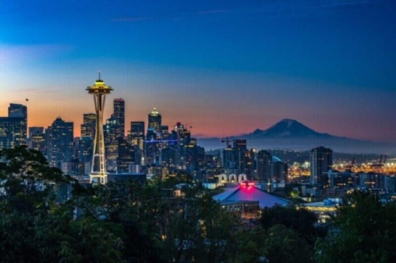 Seattle skyscraper and cityscape at night