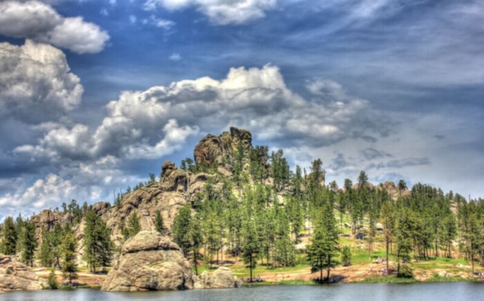 Scenic View of Custer State Park Lake and Rocks