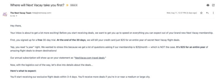 Email from Next Vacay