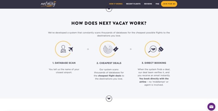 Screenshot of Next Vacay home screen.