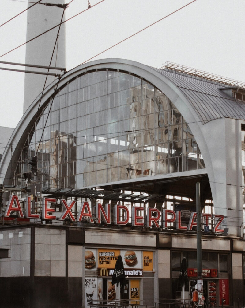 Curve Glass Roof with "Alexanderplatz" written on it Side