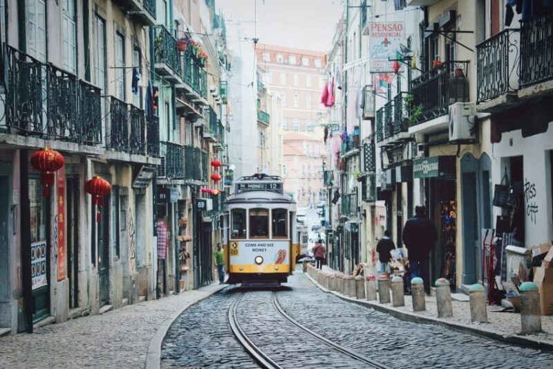 Tram and Shops in Lisbon, Portugal
