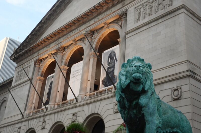 The Art Institute of Chicago with one of its lion statues