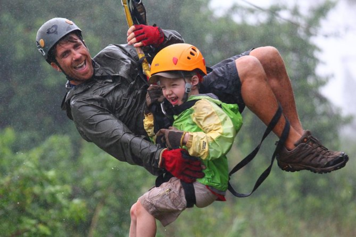 Father and sone in a 7-Line Maui Zipline tour