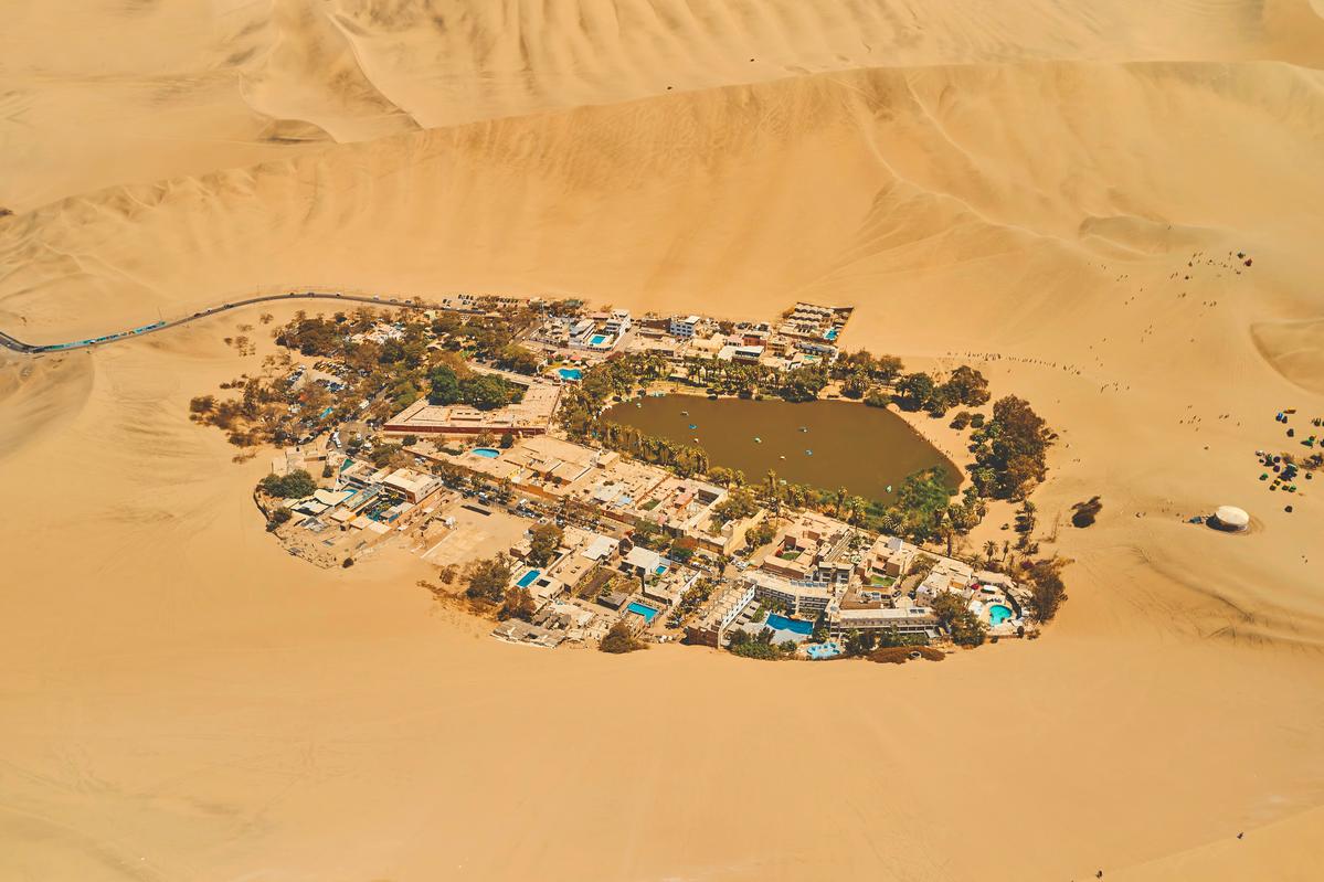 Aerial View of Huacachina Oasis Peru
