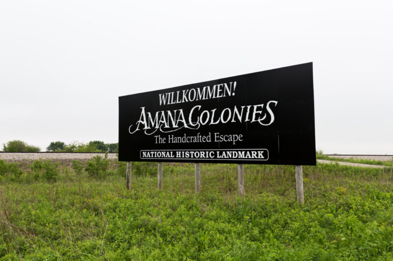 Welcome sign entering the Amana Colonies