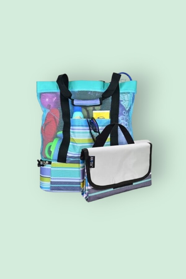5. Beach Bag with Lightweight Fold-Up Beach Mat & Built-in Cooler