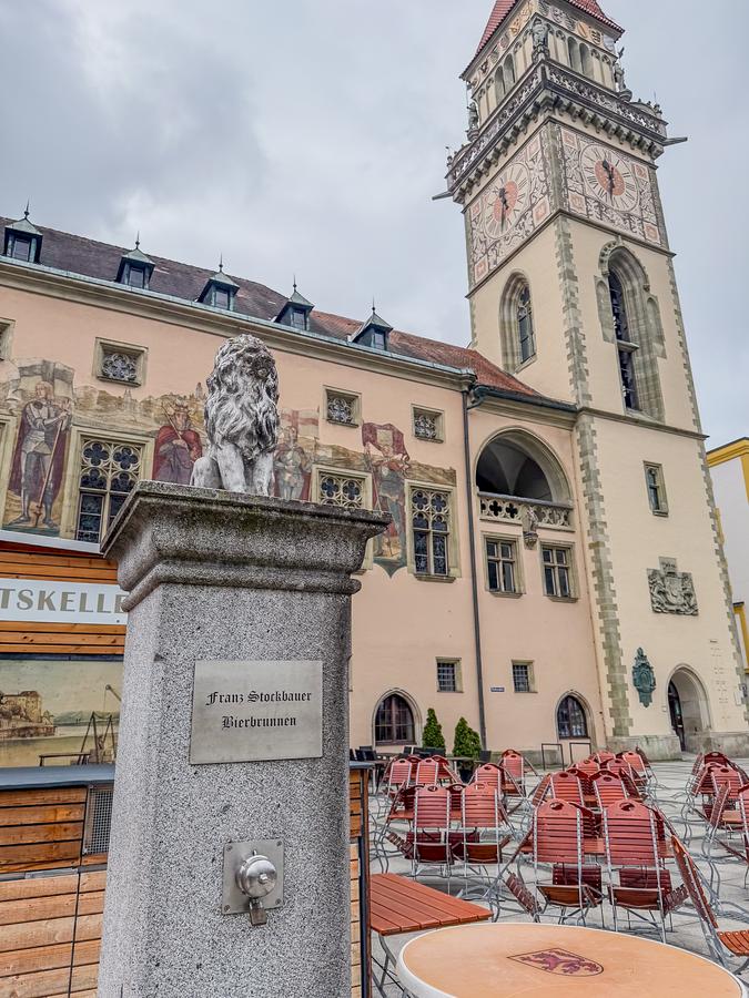 Franz Stockbauer beer fountain in Passau's Old Town