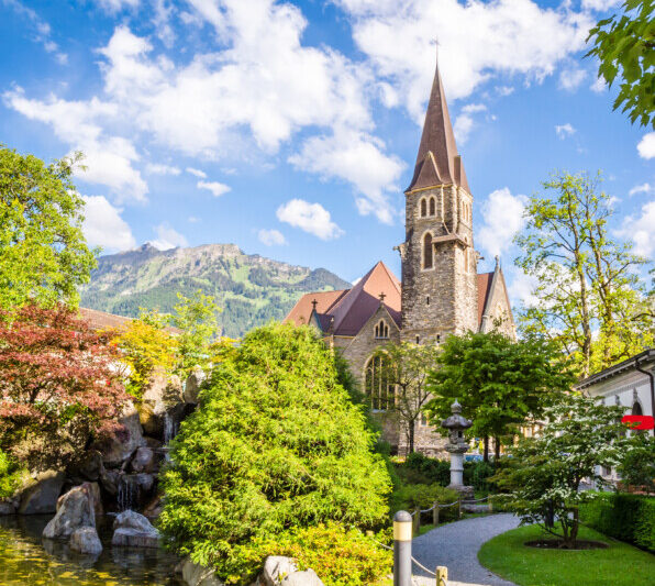 Portrait image of Interlaken town in Switzerland
