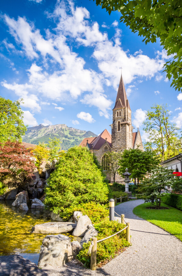 Portrait image of Interlaken town in Switzerland
