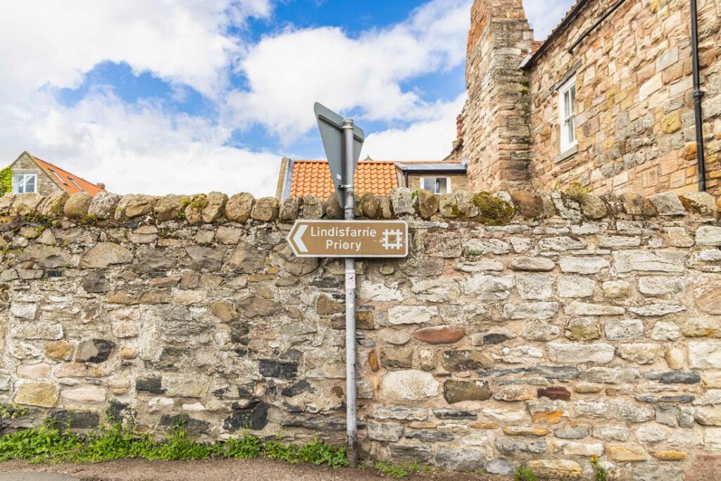Sign for Lindisfarne Priory on Holy Island