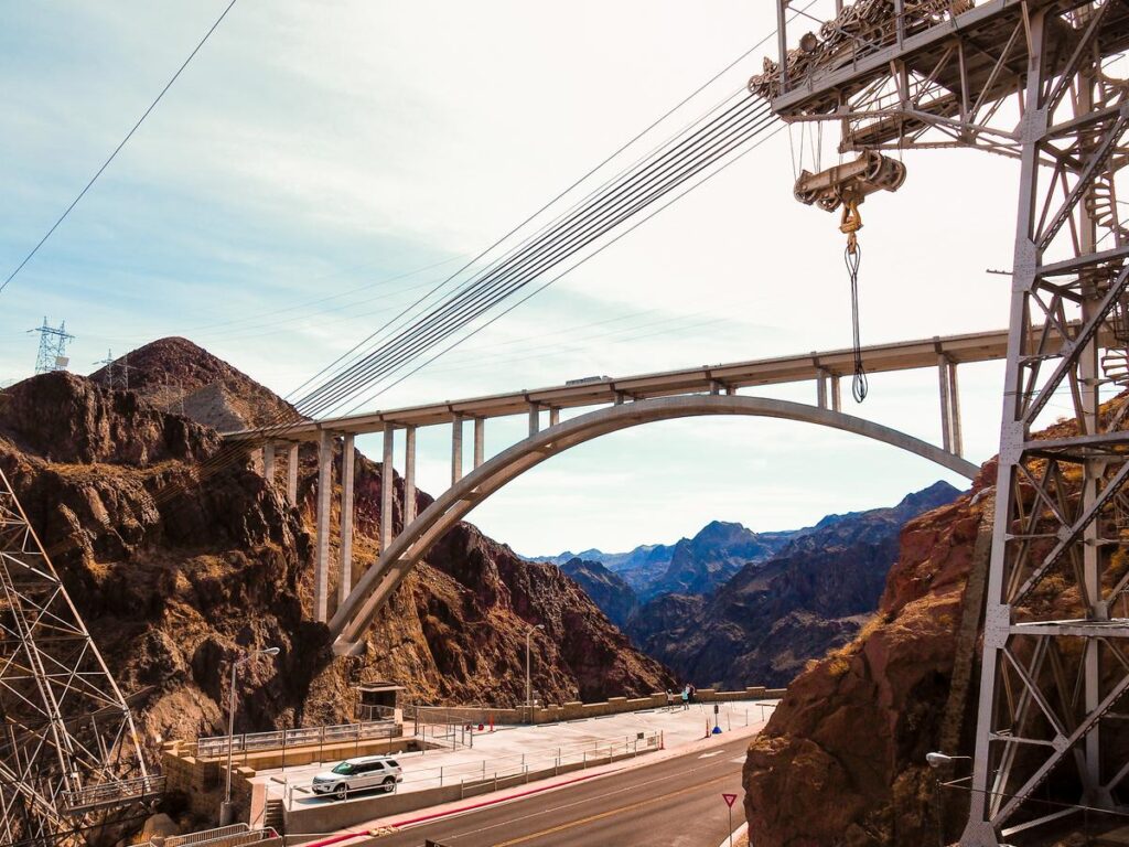 Mike O'Callaghan–Pat Tillman Memorial Bridge spanning rugged desert terrain near Hoover Dam