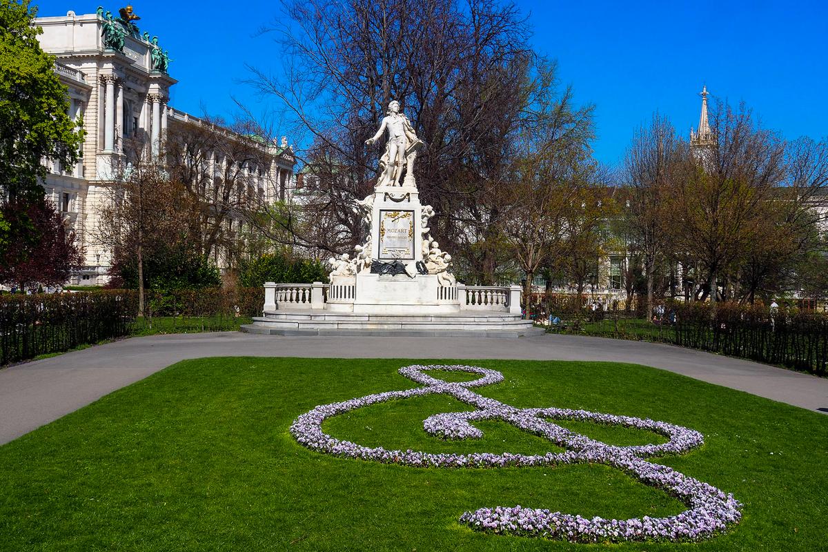 Mozart Statue in Vienna's Burggarten, cultural landmark in Austria