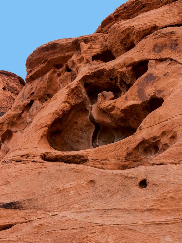 Eroded red sandstone formations along Redstone Dune Trail in Lake Mead National Recreation Area
