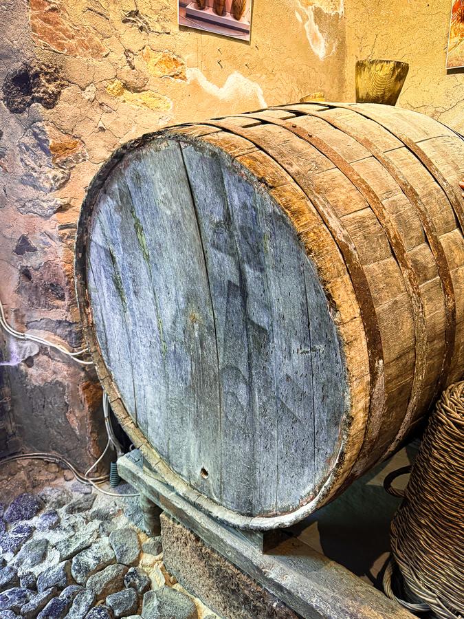 Russian oak wine barrel at Art Space Winery in Santorini - Greek wine experience