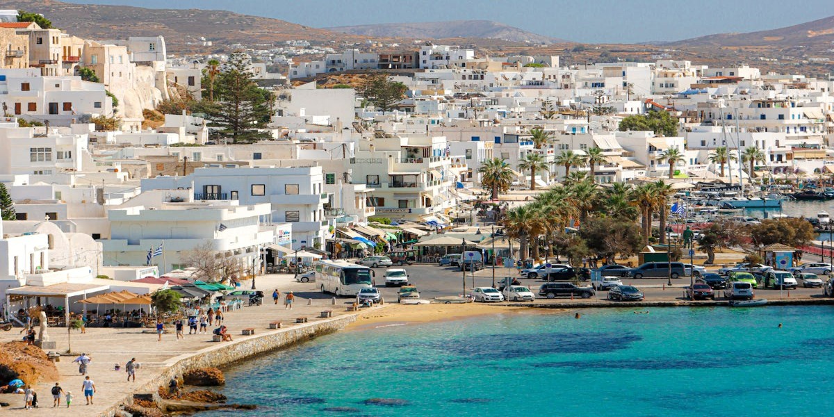 Scenic View of Naxos Island's Coastal Town