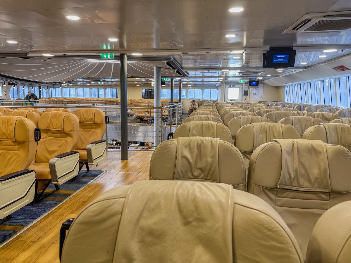 Luxury Seajets ferry business class with stunning Aegean Sea views on Santorini route travel
