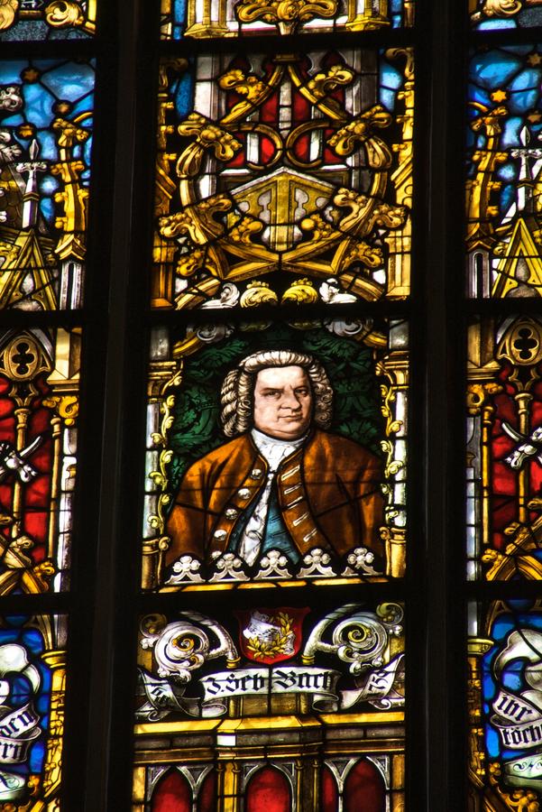 Stained glass with J.S. Bach, St. Thomas Church, Leipzig