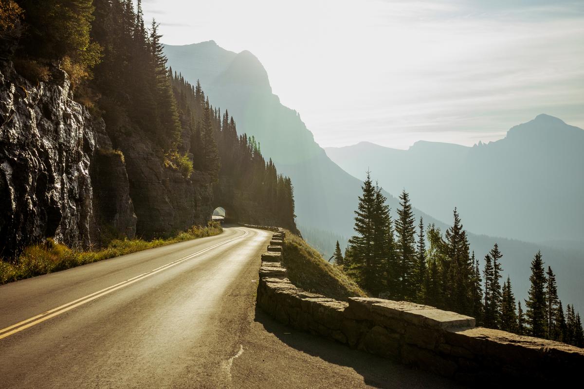 Sunrise over Going-to-the-Sun Road in Glacier National Park