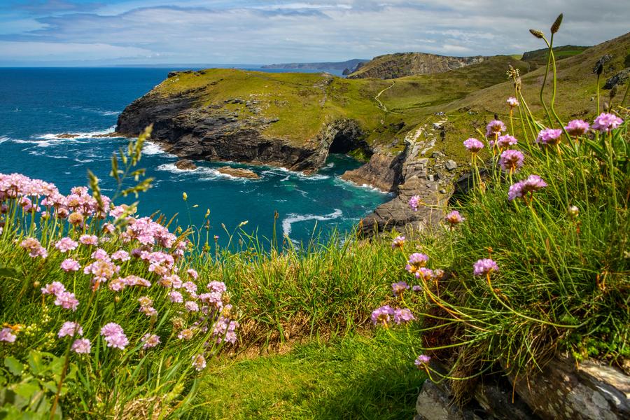 Tintagel Castle Cliffs and Turquoise Sea View