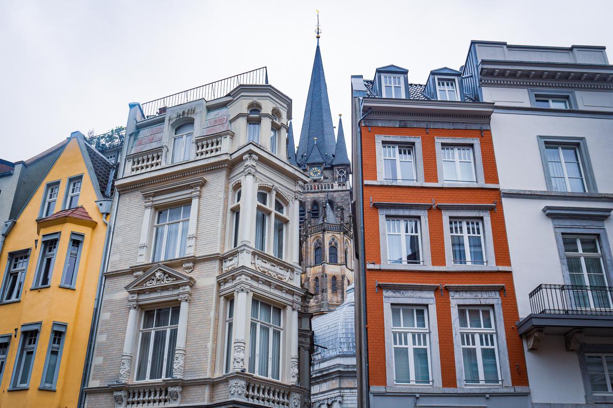 Aachen Cathedral with historic cityscape architecture in Germany