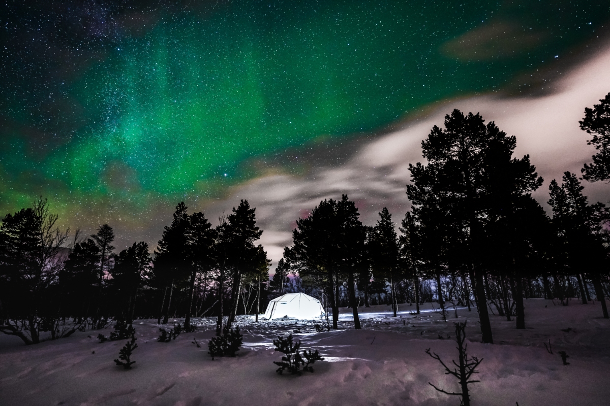 Camping and the northern lights view at Abisko National Park in Swedish Lapland