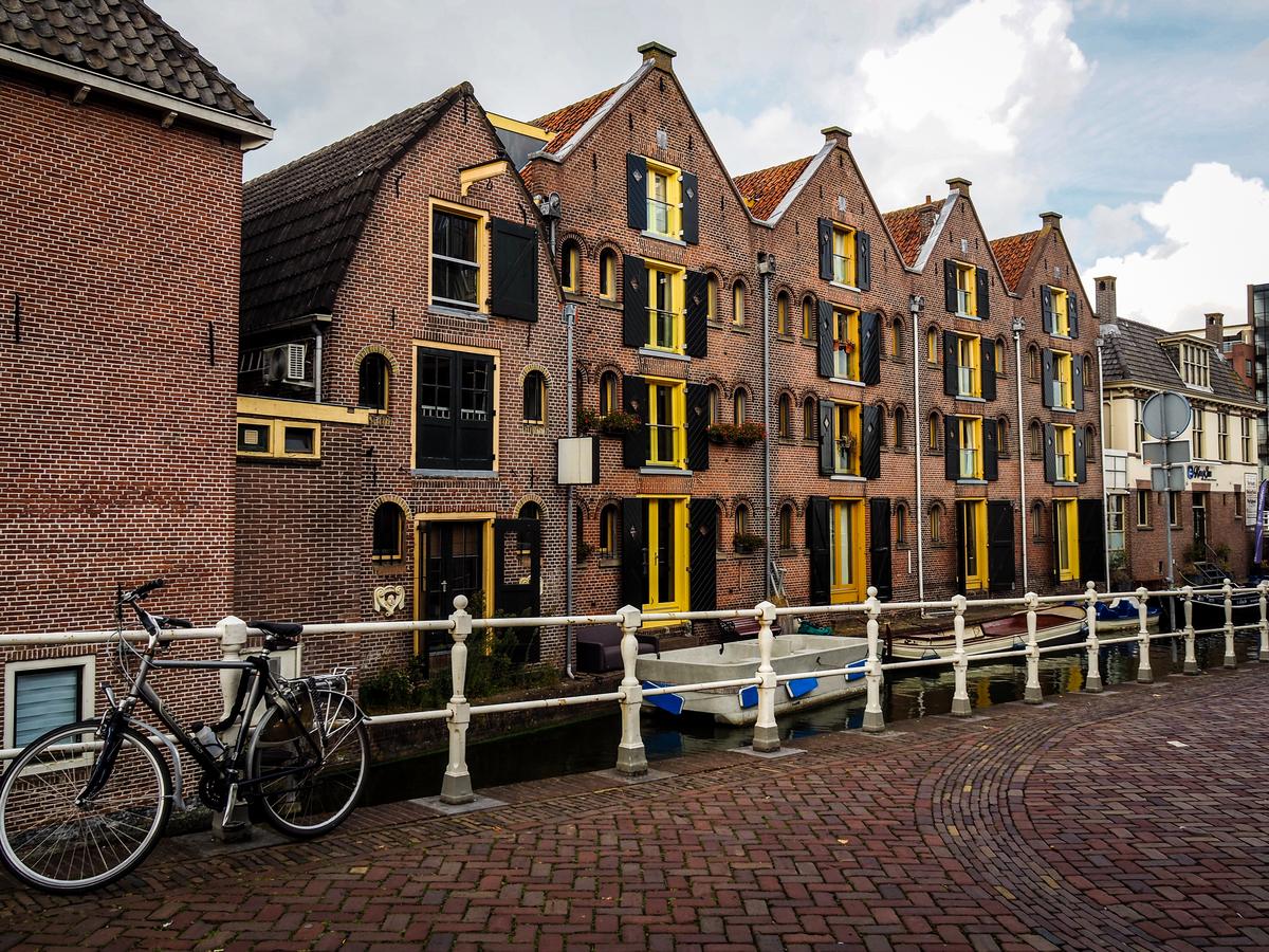 Traditional Dutch canal houses in Alkmaar Netherlands