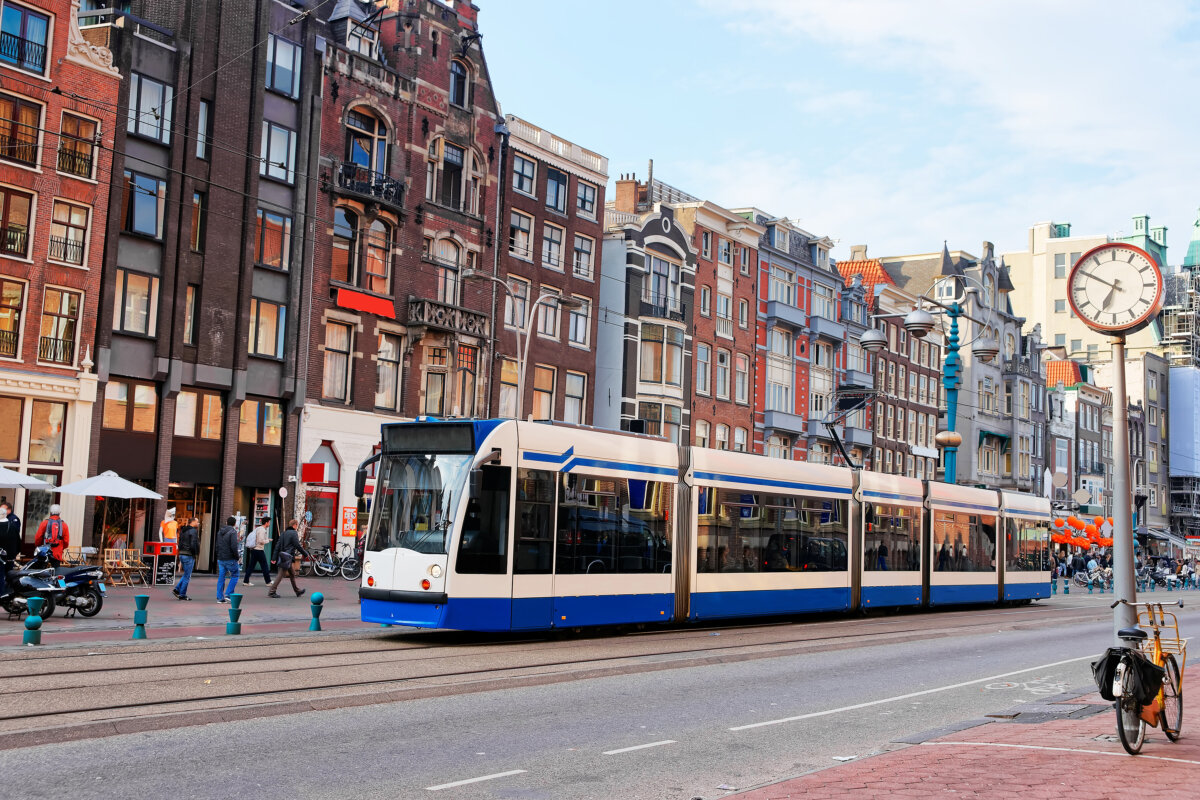 Amsterdam Tram in Damrak street
