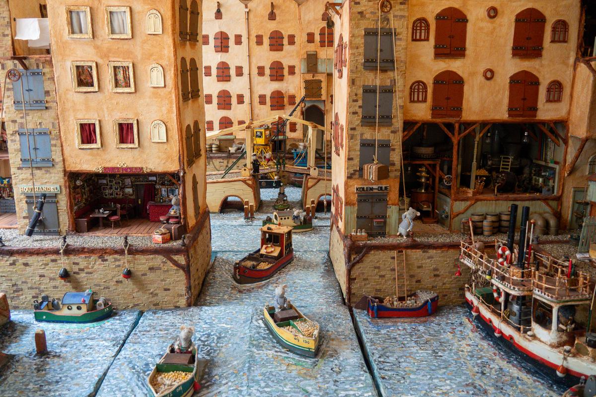 Miniature Het Muizenhuis exhibit in Amsterdam with mice and boats