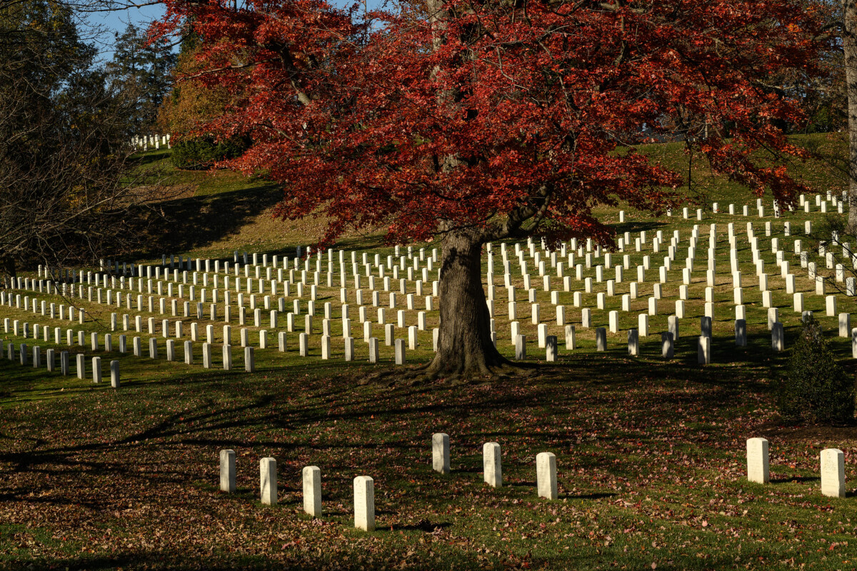 Graves in Arlington National Cemetery in the fall;  Arlington, Virginia